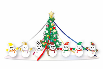 クリスマス　みんな仲良し雪だるま