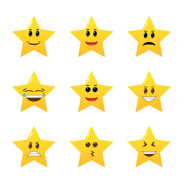 Collection of difference emoticon icon of cute star cartoon. Funny cartoon star character emotions set