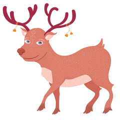 Funny Santa Claus deer. Character for a greeting card for Christmas and New Year. Vector illustration