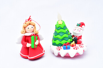 oy green Christmas tree, Santa Claus with gifts, snow maiden