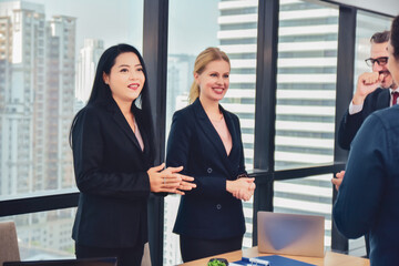 Businesspeople meeting in office teamwork discussing marketing project