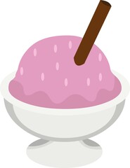 Vector illustration of bowl of strawberry ice cream scoop