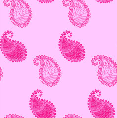 Paisley seamless pattern. Pink decorative ornament.