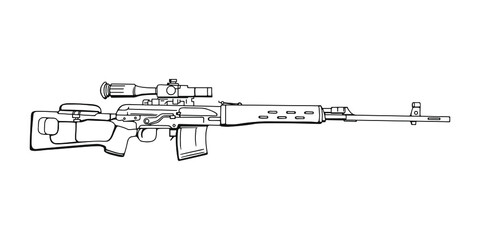 Soviet(Russian) sniper rifle SVD. Vector Outline Illustration	