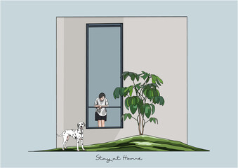 Vector Illustration of Person Stay at Home, Stay Safe