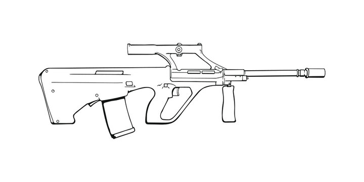 Assault rifle AUG. Vector outline Illustration