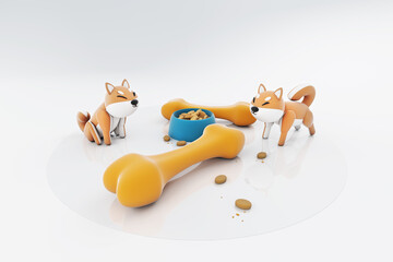 Three-dimensional illustrations of different activities of dogs and kind dogs

