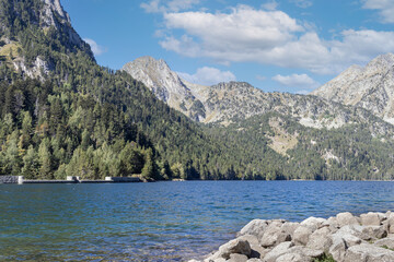 Sant Maurici mountain lake in the Aiguestortes i Estany de Sant Maurici National Park, Lleida, Spain.