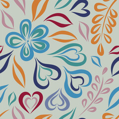 Vector line art floral hand drawn pattern
