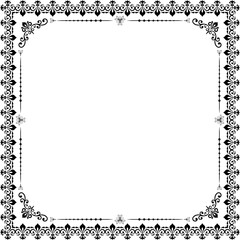 Classic vector square frame with arabesques and orient elements. Abstract black and white ornament with place for text. Vintage pattern