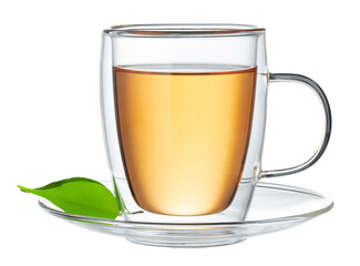 Glass cup of tea isolated on white background