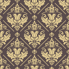 Classic seamless vector pattern. Damask orient ornament. Classic vintage background. Orient brown and yellow ornament for fabric, wallpaper and packaging