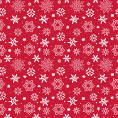 red seamless pattern with snowflakes
