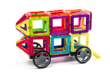 Children's toy magnetic designer, isolated on white background. close-up