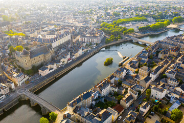 Aerial view of Laval town in Mayenne department, western France