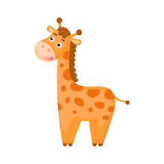 Cute funny giraffe print on white background. African cartoon animal character for design of album, scrapbook, greeting card, invitation, wall decor. Flat colorful vector stock illustration.