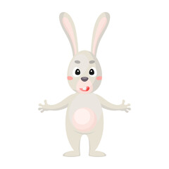 Cute funny hare print on white background. Woodland cartoon animal character for design of album, scrapbook, greeting card, invitation, wall decor. Flat colorful vector stock illustration.