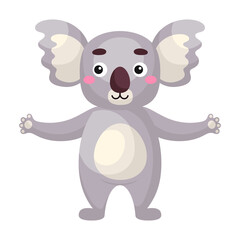 Cute funny koala print on white background. Australian cartoon animal character for design of album, scrapbook, greeting card, invitation, wall decor. Flat colorful vector stock illustration.