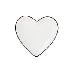 Plate in shape of heart isolated on white background. top view