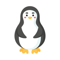 Cute funny penguin print on white background. Arctican cartoon animal character for design of album, scrapbook, greeting card, invitation, wall decor. Flat colorful vector stock illustration.