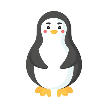 Cute funny penguin print on white background. Arctican cartoon animal character for design of album, scrapbook, greeting card, invitation, wall decor. Flat colorful vector stock illustration.