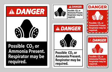 Danger PPE Sign Possible Co2 Or Ammonia Present, Respirator May Be Required