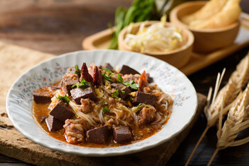 Northern Thai food (Khanom jeen nam ngeaw), local and culture food that is unique of Thailand