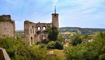 Fototapeta na wymiar The inner part of the ruins of the medieval castle Falkenstein in Lower Austria