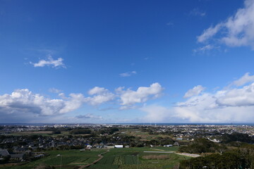 Fototapeta na wymiar 地球の丸く見える丘展望館より太平洋を望む。銚子、千葉、日本。2月下旬。