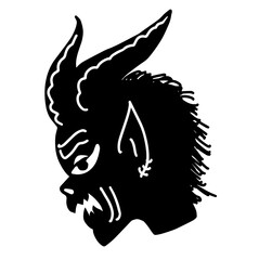 Krampus. Scary krampus. Horned devil. Realistic. Heck. Traditional Christmas devil. Little devil stealing a child. illustration for cards, posters, stickers and professional design. Austrian mythology