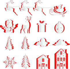 cute Christmas icon Paper cut style vector illustration.