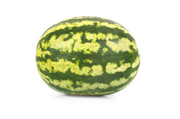 A whole ripe green round watermelon. Isolated on white