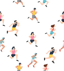 Runners group men and women seamless pattern
