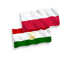Flags of Tajikistan and Poland on a white background