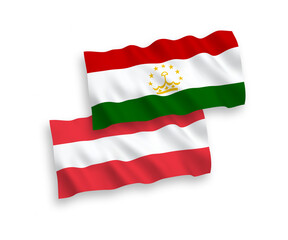 Flags of Austria and Tajikistan on a white background