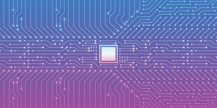 Technology Microchip Background, blue and purple gradient digital circuit board pattern