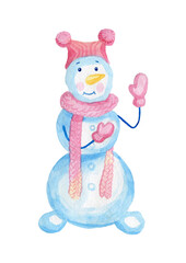 original hand watercolor of snowman with gifts