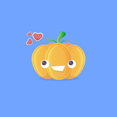 vector funny cartoon pumpkin character isolated on blue background. funky smiling cute autumn vegetable character. Halloween cartoon smiling pumpkin