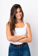 Portrait of pretty teenager Brazilian girl over isolated background