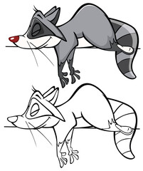 Vector Illustration of a Cute Cartoon Character Raccoon  for you Design and Computer Game. Coloring Book Outline Set 