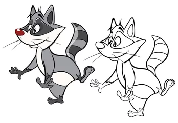 Poster Vector Illustration of a Cute Cartoon Character Raccoon  for you Design and Computer Game. Coloring Book Outline Set  © liusa