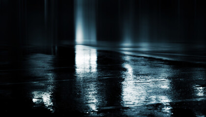 Dark abstract background. Empty dark street background at night. Spotlight reflects on the asphalt, blurry night lights. Smoke, fog. 3d illustration © Laura Сrazy