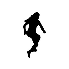 Fototapeta na wymiar Black silhouete of the jumping or dancing young girl