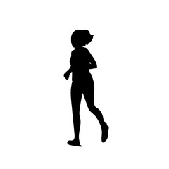 Fototapeta na wymiar Black silhouete of running young girl