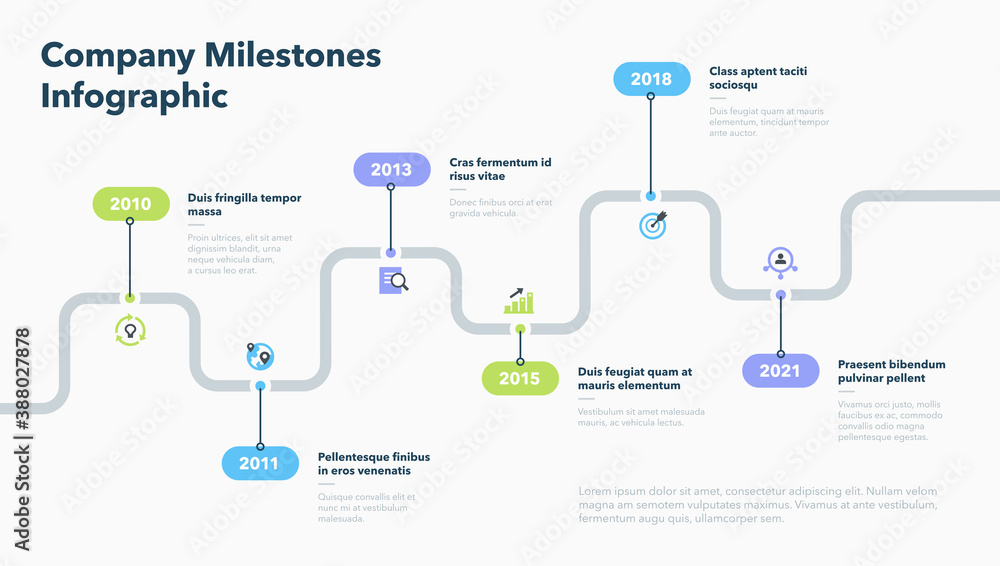 Poster modern infographic for company milestones timeline. easy to use for your website or presentation.
