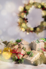 Creative zero waste Christmas concept, handmade gift boxes