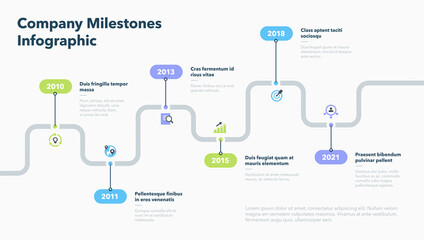 Modern infographic for company milestones timeline. Easy to use for your website or presentation.