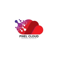 Modern Pixel Cloud logo designs concept vector, Cloud Tech logo template, Technology logo symbol icon template
