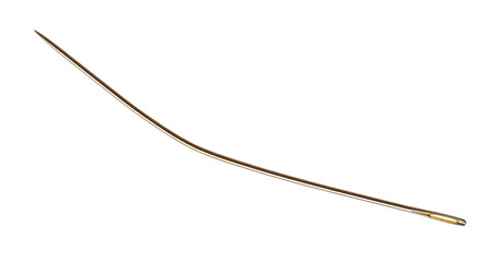 curved sewing needle with sharp tip cutout on white background