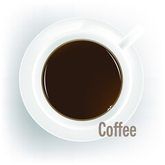 White coffee cup with coffee in the mug placed on a white background